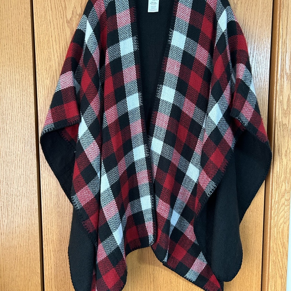 Plaid Open Front Poncho